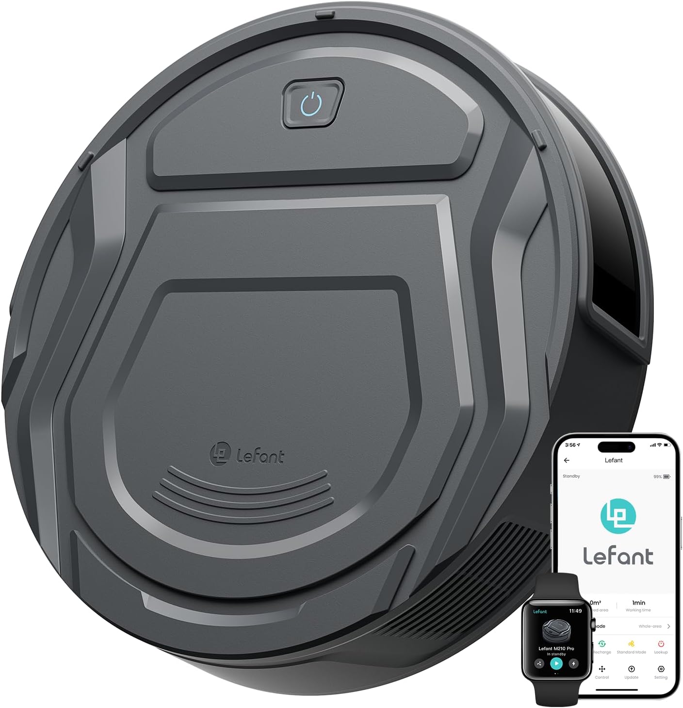 Lefant M210 Pro Robot Vacuum Cleaner, 6 Cleaning Modes, 200 Mins Runtime, 4000Pa Suction, SmartSense Technology, Grey