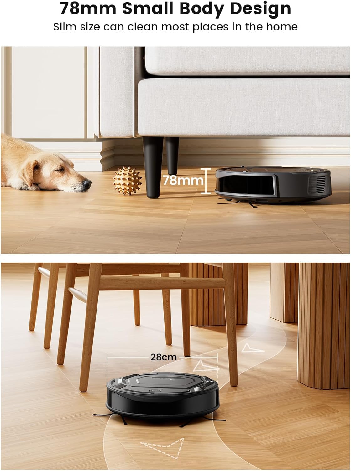 Lefant M210 Pro+ Robot Vacuum Cleaner, 4000Pa Strong Suction, PreciSense Obstacle Avoidance, 200 Mins Runtime, 7.9 cm Thin 28 cm Diameter, Self-Charging, Quiet, for Pet Hair and Hard Floors