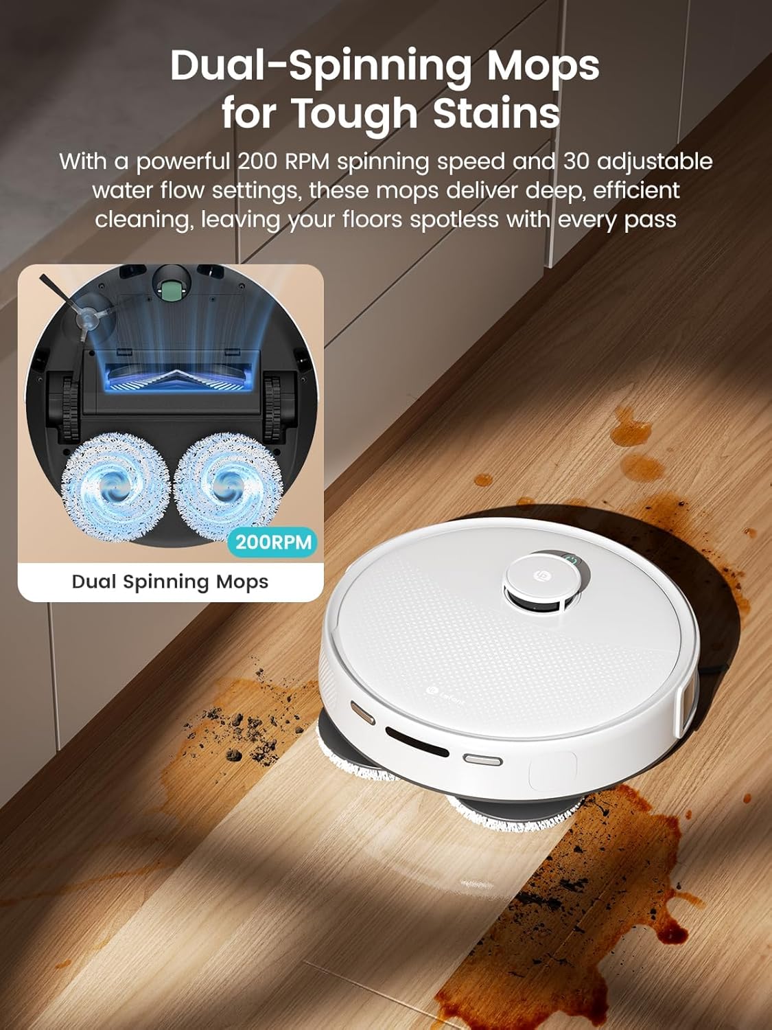 Lefant M3 Robot Vacuum and Mop,12000Pa Suction Smart Obstacle Avoidance,Zero-Tangling,Self-Washing & Drying, Self-Emptying,Dual Spinning Mop for Pet Hair Dust, White