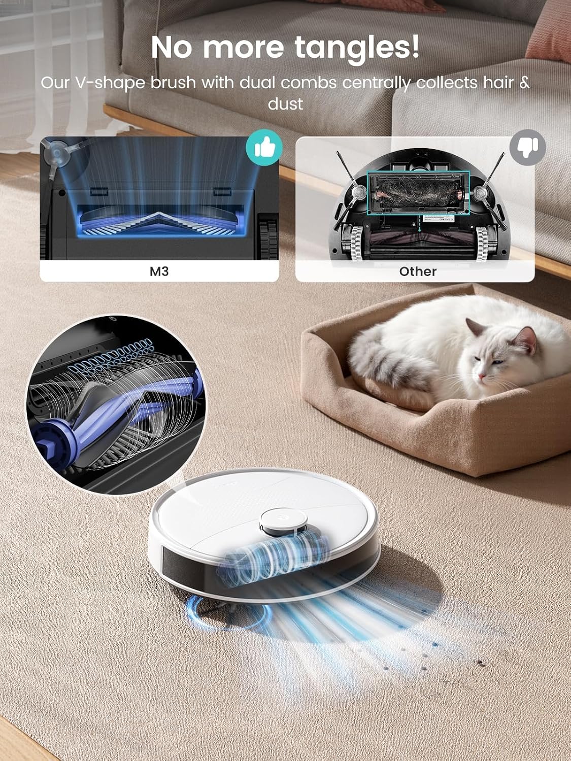Lefant M3 Robot Vacuum and Mop,12000Pa Suction Smart Obstacle Avoidance,Zero-Tangling,Self-Washing & Drying, Self-Emptying,Dual Spinning Mop for Pet Hair Dust, White